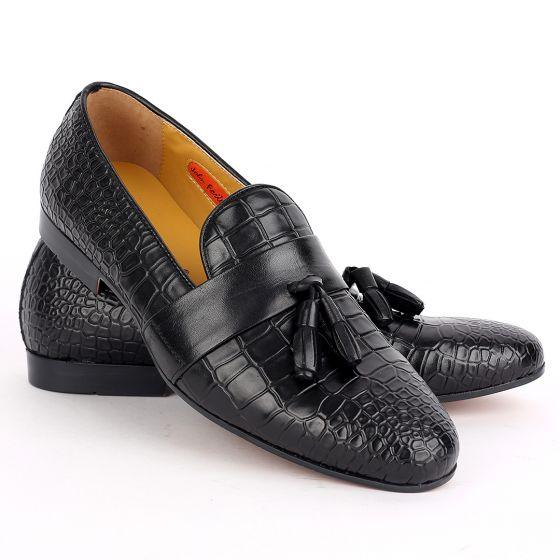 John Foster Croc Skin Single Belt Designed -Black - Obeezi.com