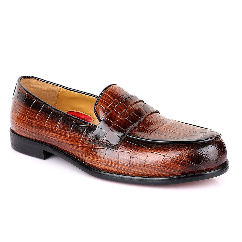 John Foster Croc Wooden Brown Leather Shoe - Obeezi