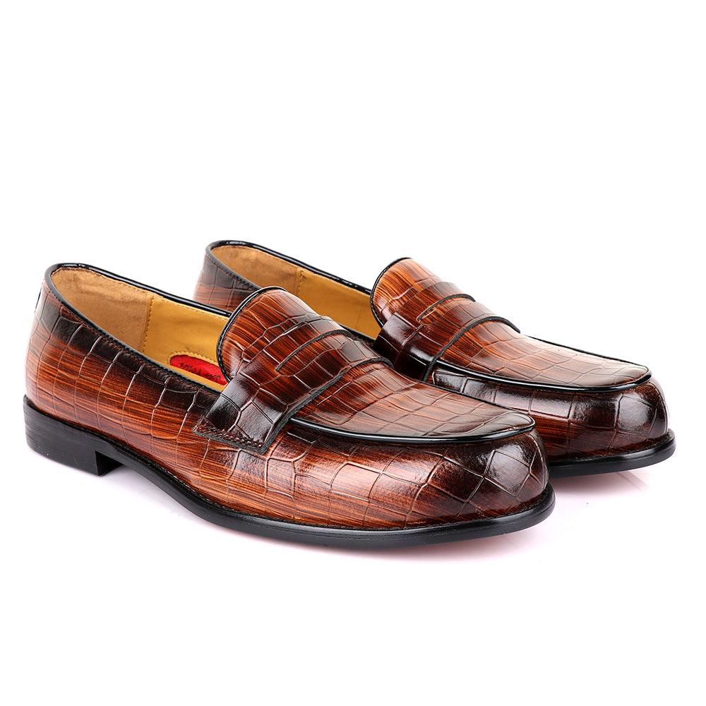 John Foster Croc Wooden Brown Leather Shoe - Obeezi