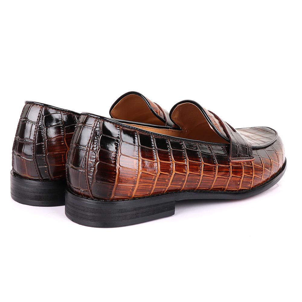 John Foster Croc Wooden Coff Leather Shoe - Obeezi