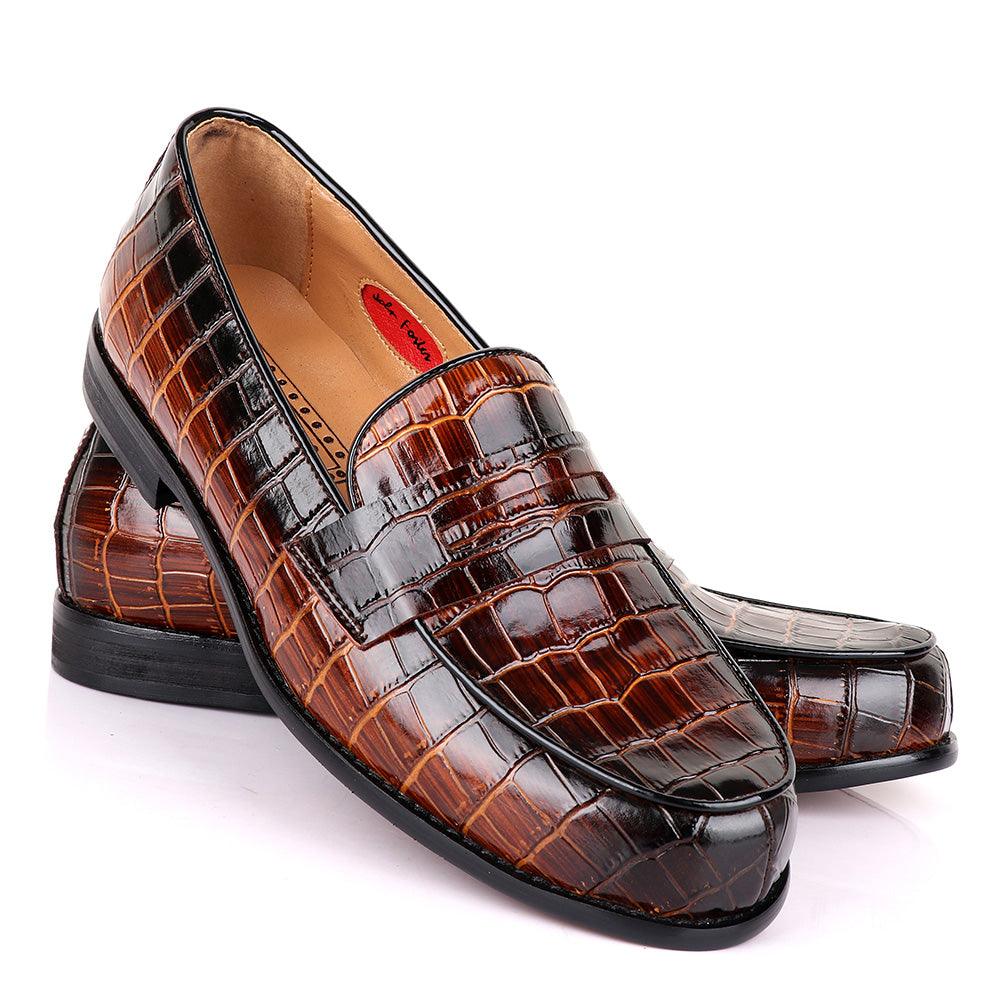 John Foster Croc Wooden Coff Leather Shoe - Obeezi