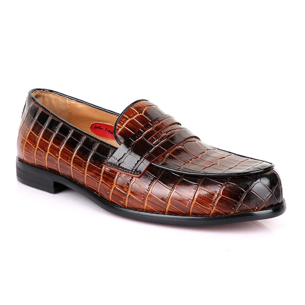 John Foster Croc Wooden Coff Leather Shoe - Obeezi