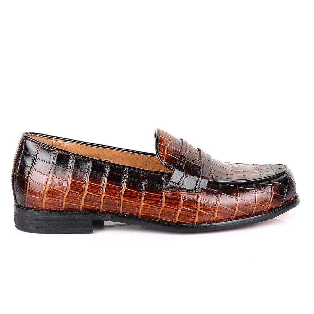 John Foster Croc Wooden Coff Leather Shoe - Obeezi