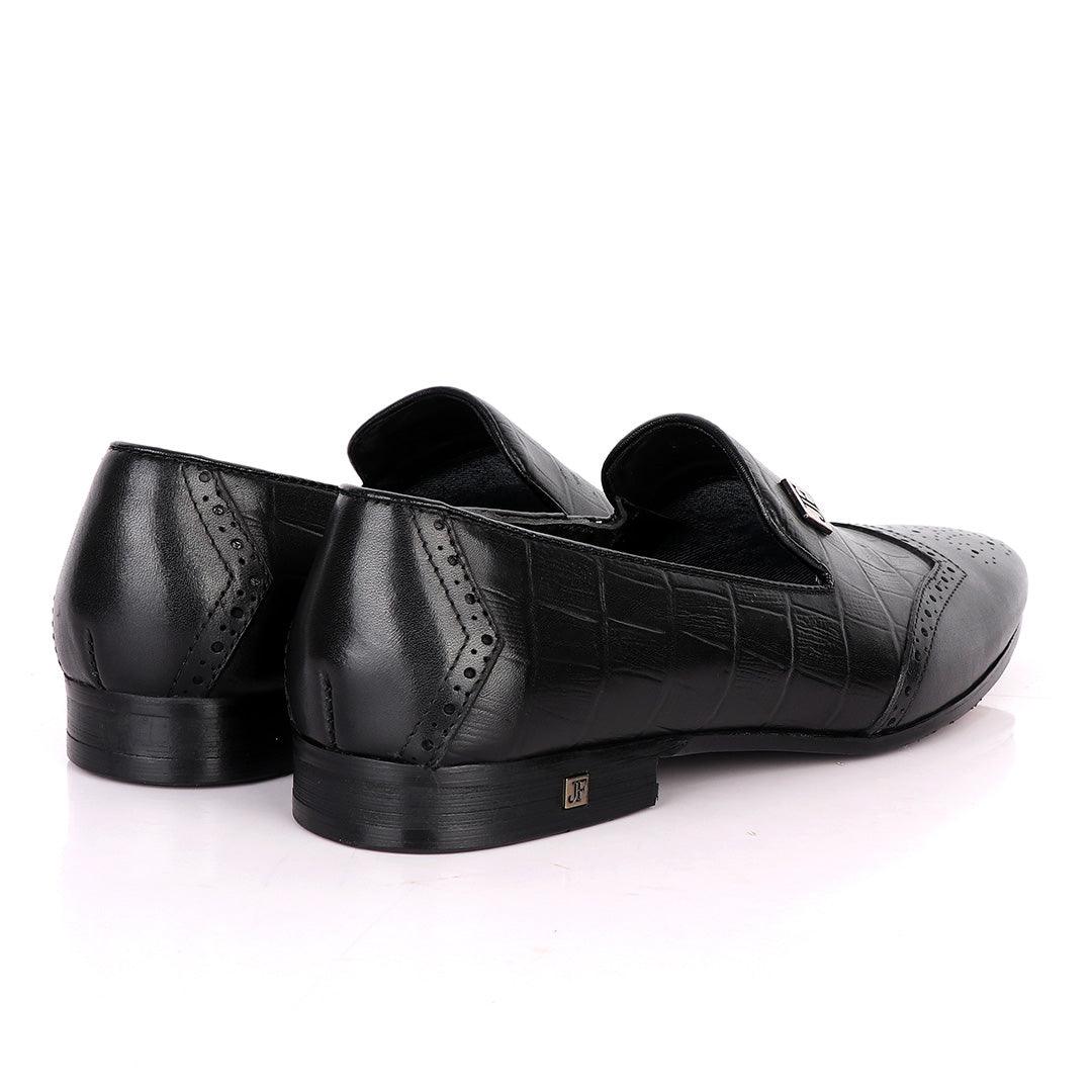 John Foster Crocodile Design Leather With Side Logo-Black - Obeezi