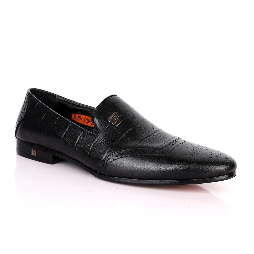 John Foster Crocodile Design Leather With Side Logo-Black - Obeezi