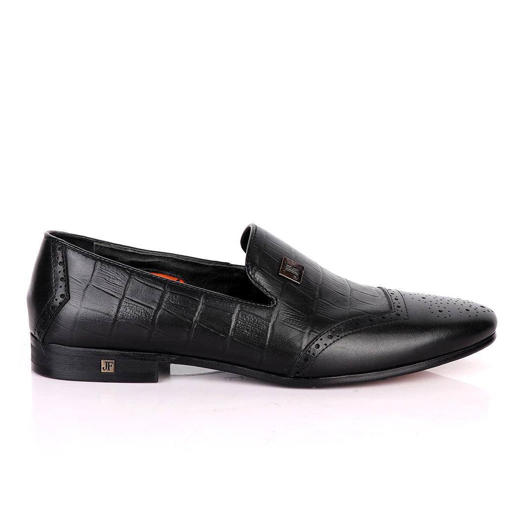 John Foster Crocodile Design Leather With Side Logo-Black - Obeezi