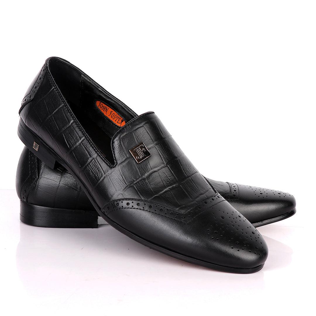 John Foster Crocodile Design Leather With Side Logo-Black - Obeezi