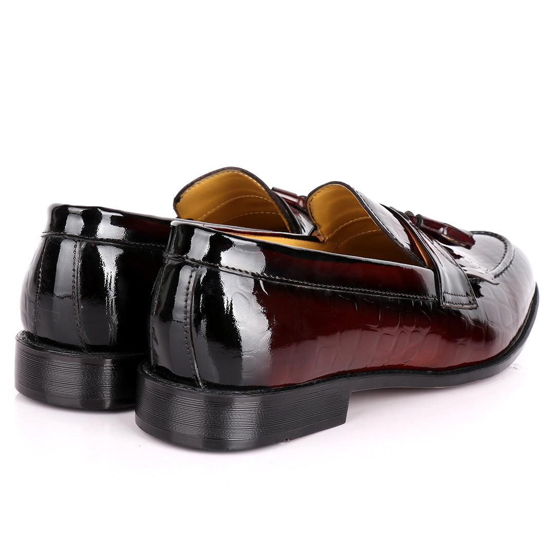 John Foster Crocodile Design Wetlips Leather Fringe And Tassel Shoe-Coffee - Obeezi.com