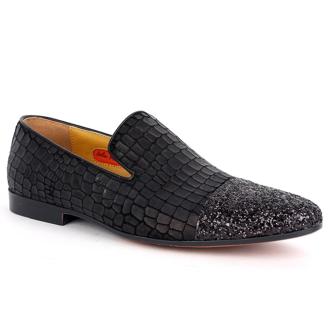 John Foster Crocodile leather Premium Half Stone Men's Shoe-Black - Obeezi.com