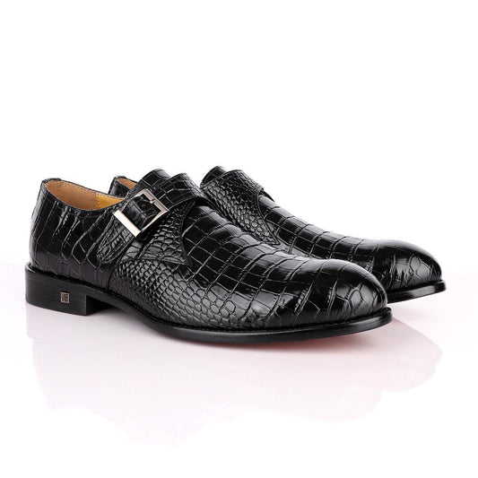 John Foster Crocodile Skin Black Leather Shoe - Obeezi