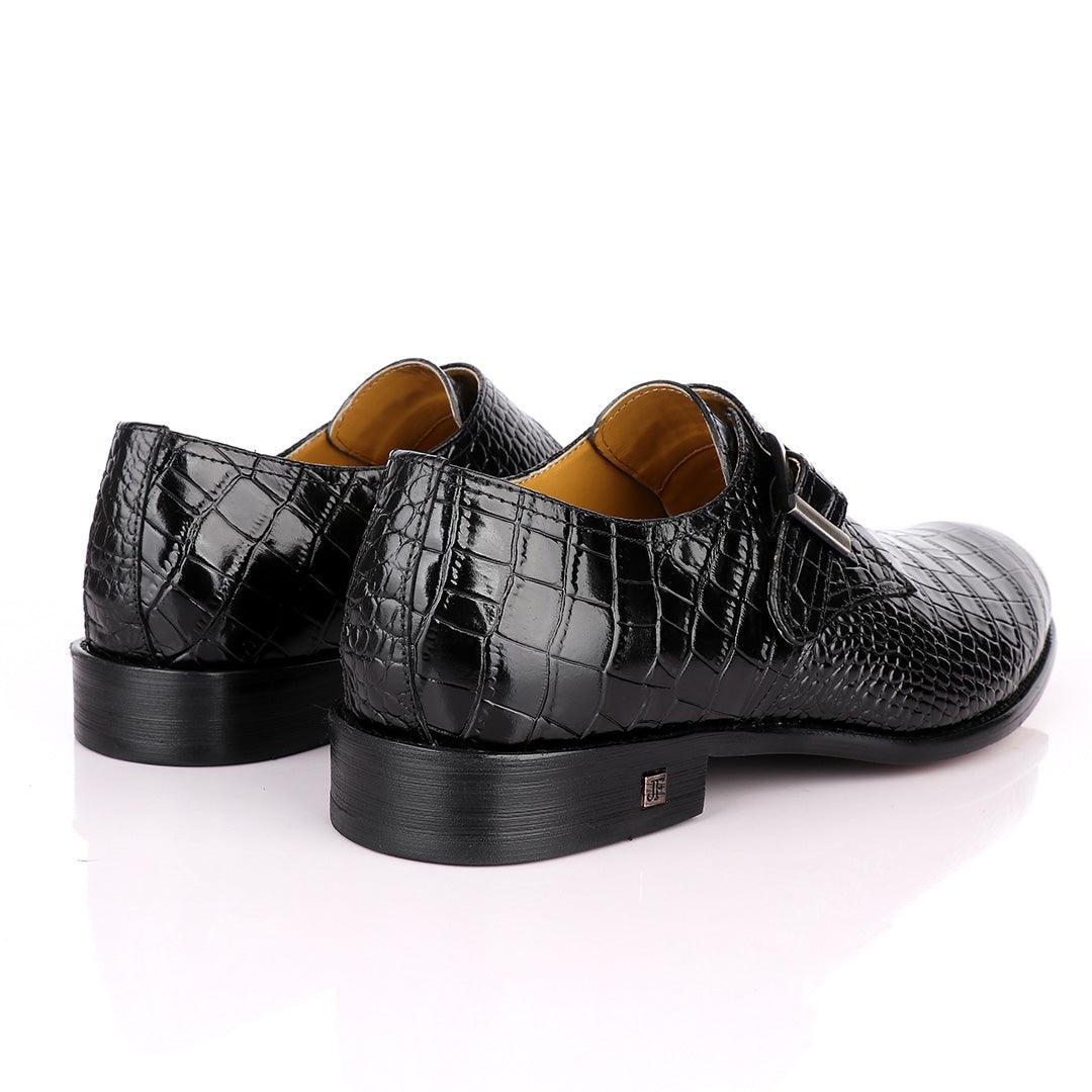 John Foster Crocodile Skin Black Leather Shoe - Obeezi