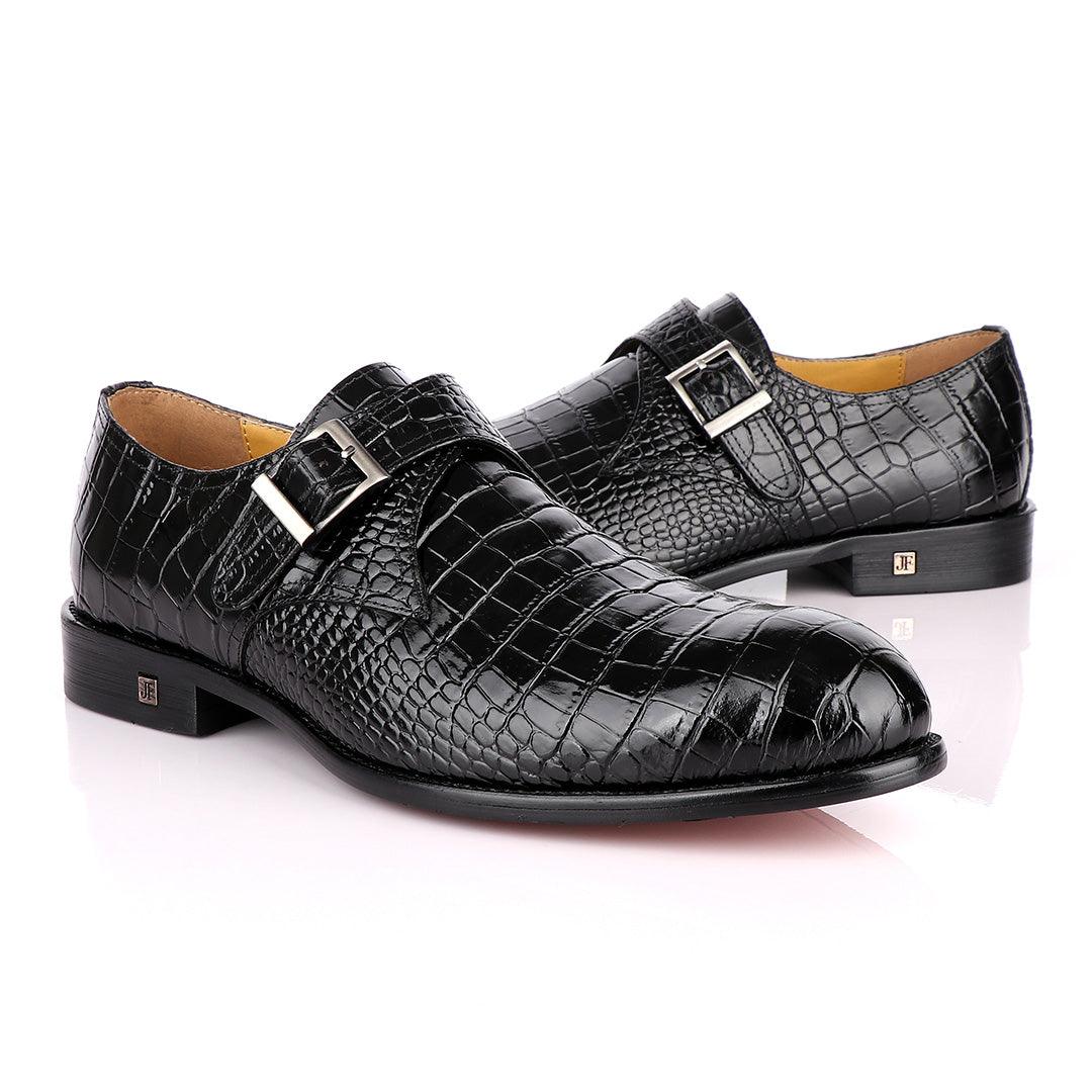 John Foster Crocodile Skin Black Leather Shoe - Obeezi