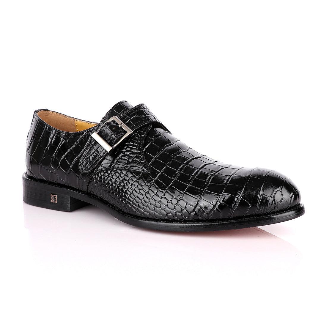 John Foster Crocodile Skin Black Leather Shoe - Obeezi