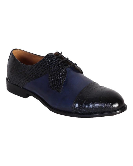 John Foster Derby Lace Up Woven Blue Shoe - Obeezi