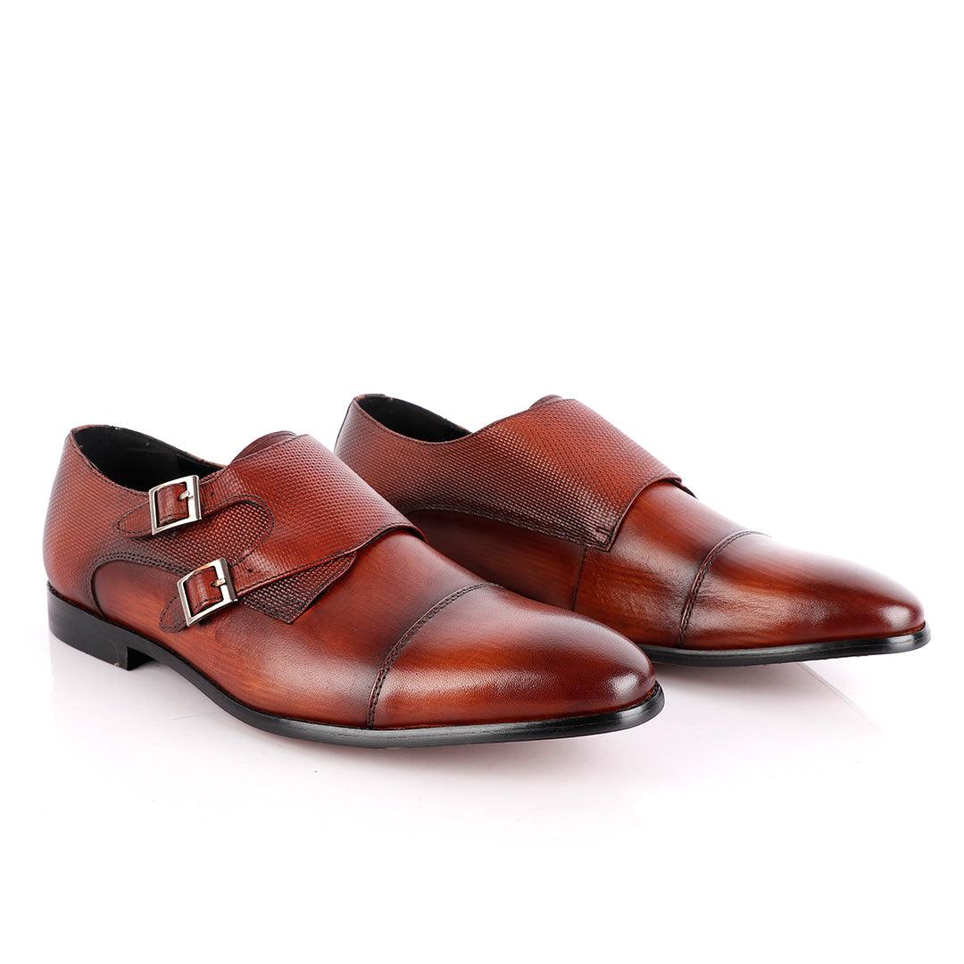John Foster Double Croc Monk-Strap Brown Leather Shoe - Obeezi