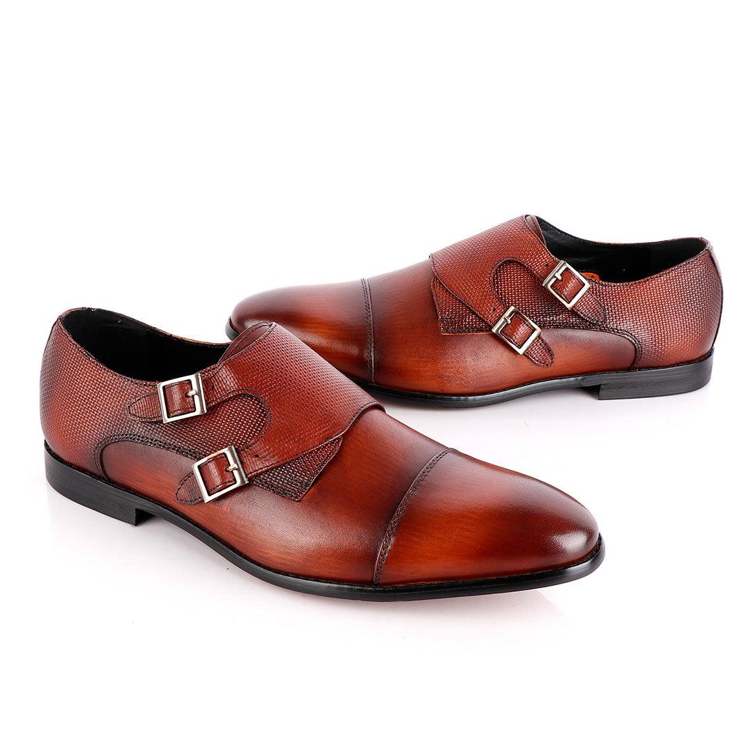 John Foster Double Croc Monk-Strap Brown Leather Shoe - Obeezi