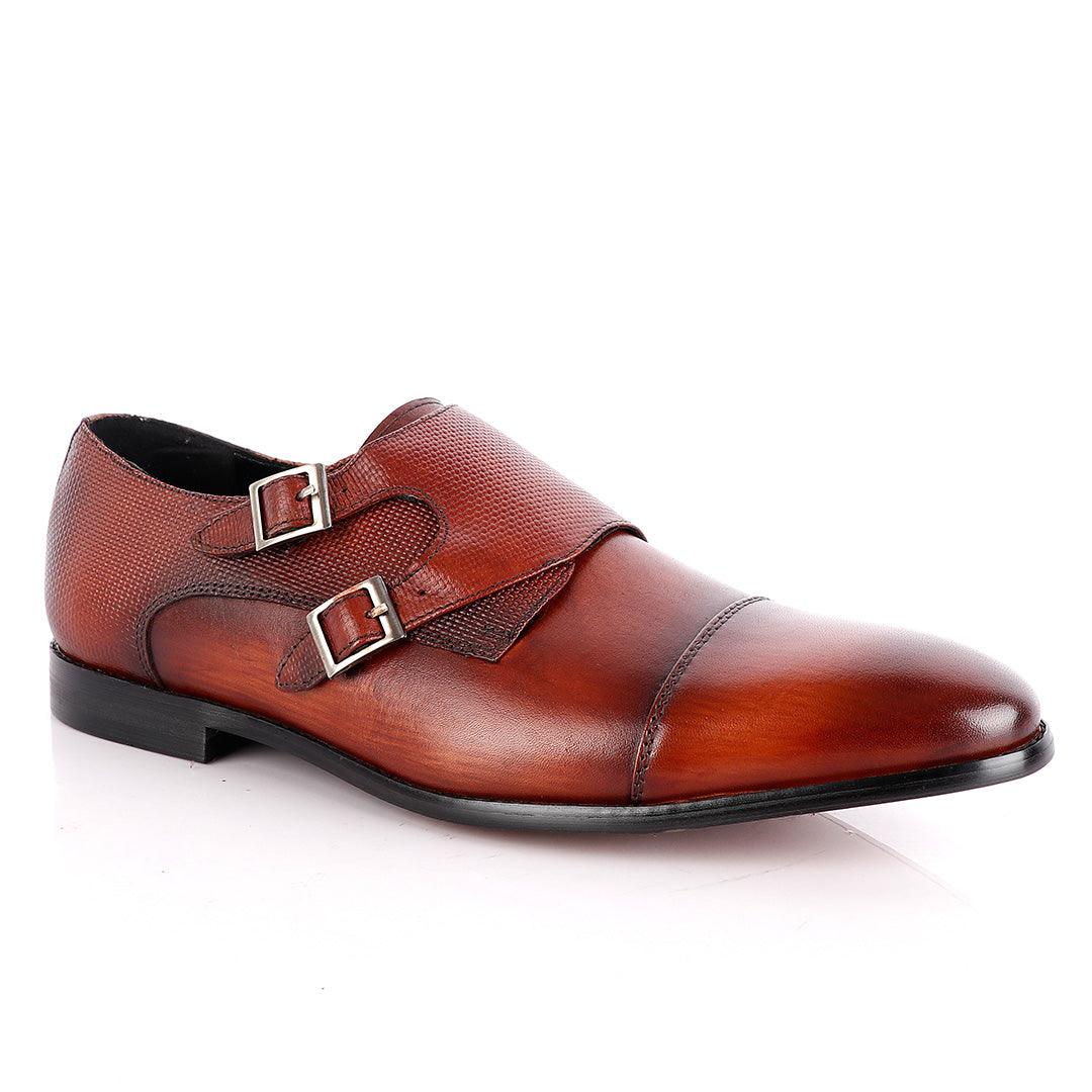 John Foster Double Croc Monk-Strap Brown Leather Shoe - Obeezi