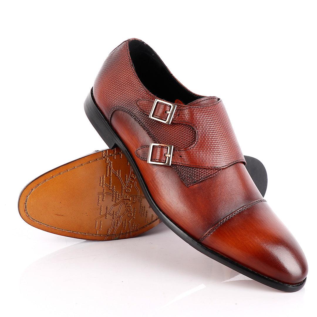 John Foster Double Croc Monk-Strap Brown Leather Shoe - Obeezi