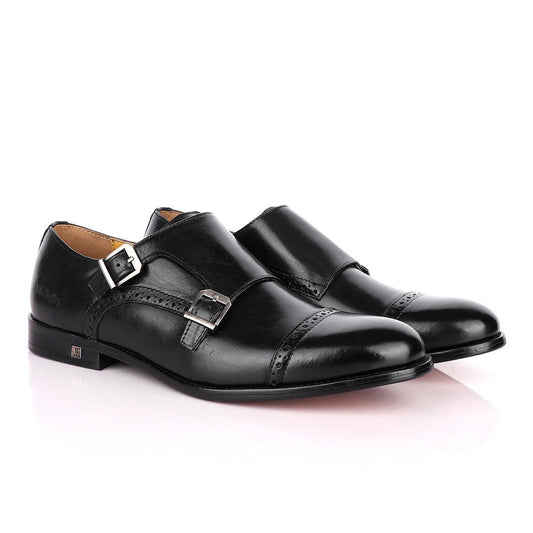 John Foster Double Monk Strap Black Leather Shoe - Obeezi
