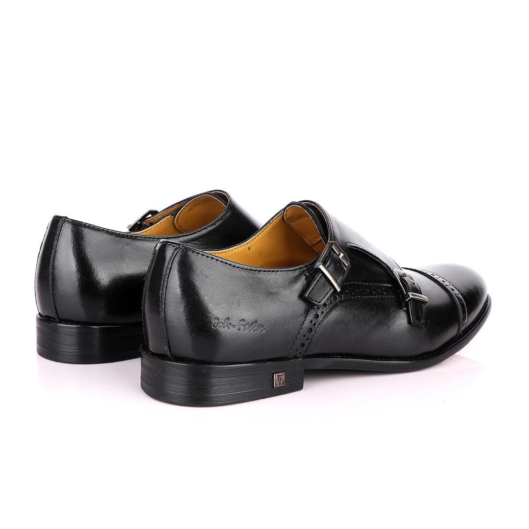 John Foster Double Monk Strap Black Leather Shoe - Obeezi
