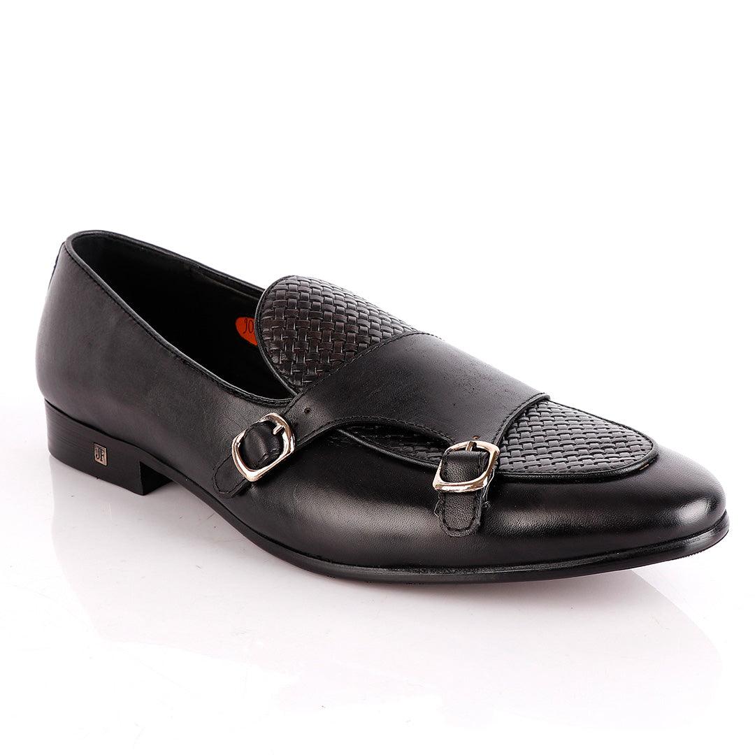 John Foster Double Monk-Strap Black Leather Shoe - Obeezi
