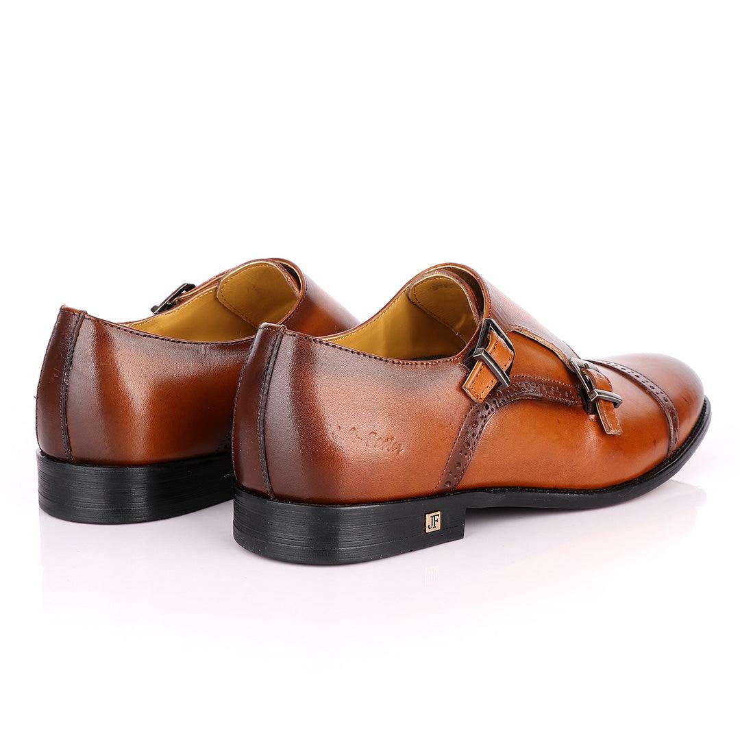 John Foster Double Monk Strap Brown Leather Shoe - Obeezi