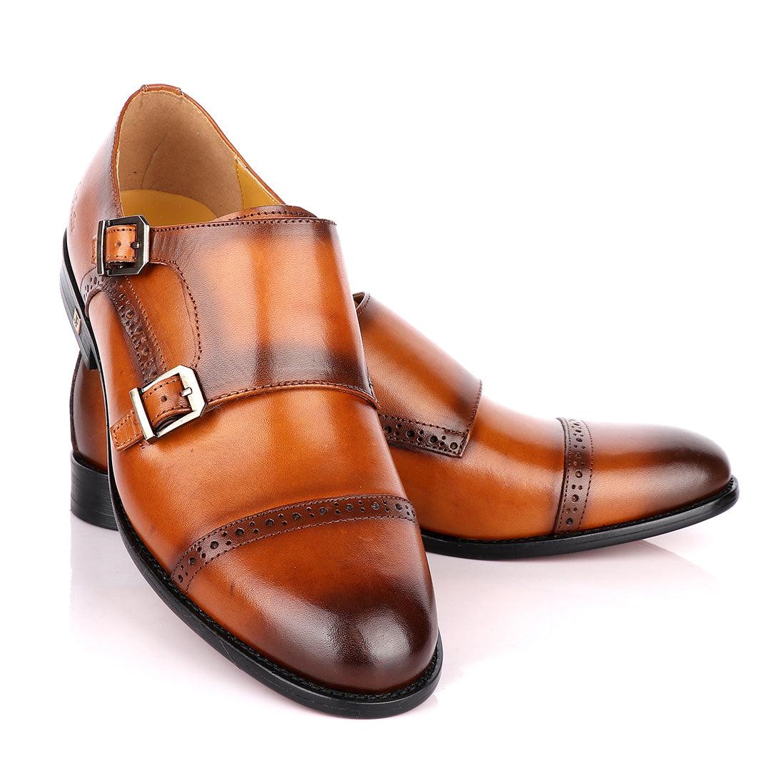 John Foster Double Monk Strap Brown Leather Shoe - Obeezi