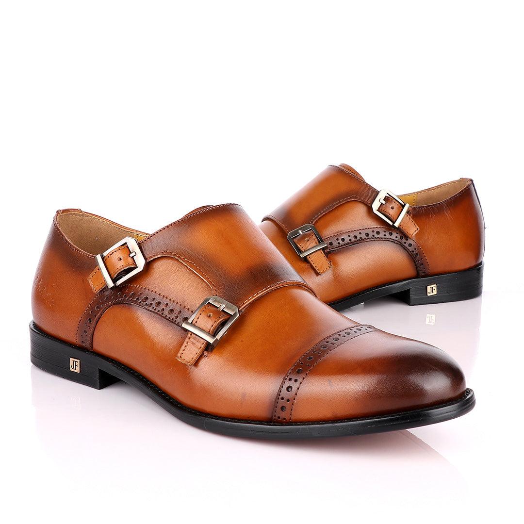 John Foster Double Monk Strap Brown Leather Shoe - Obeezi