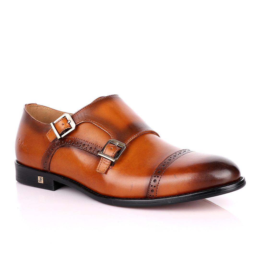 John Foster Double Monk Strap Brown Leather Shoe - Obeezi