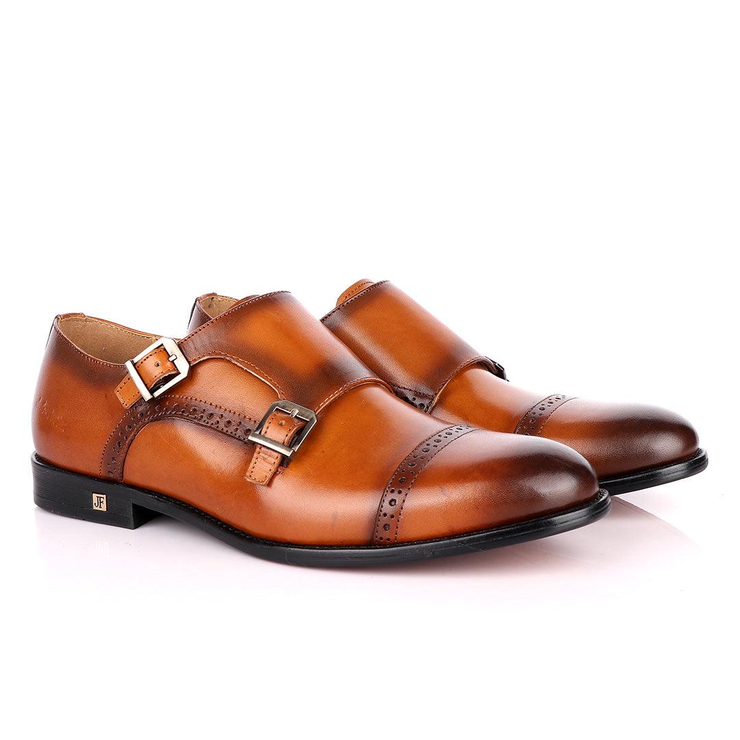 John Foster Double Monk Strap Brown Leather Shoe - Obeezi