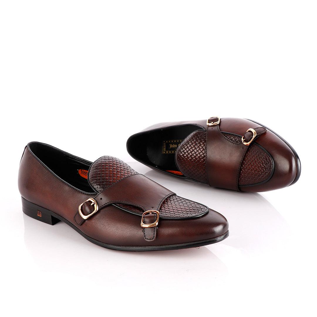John Foster Double Monk-Strap Coffee Brown Leather Shoe - Obeezi