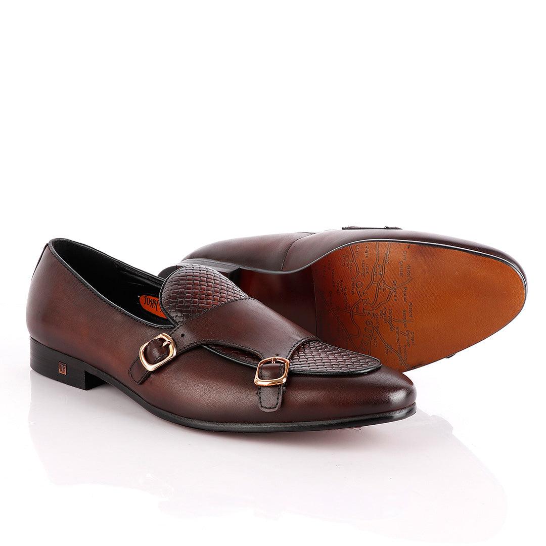 John Foster Double Monk-Strap Coffee Brown Leather Shoe - Obeezi