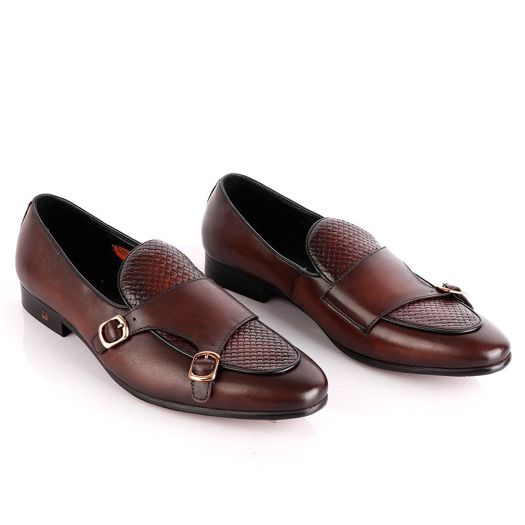 John Foster Double Monk-Strap Coffee Brown Leather Shoe - Obeezi