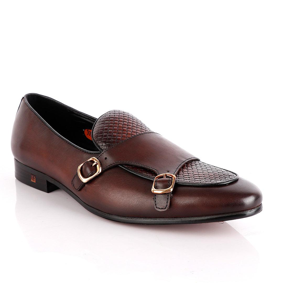 John Foster Double Monk-Strap Coffee Brown Leather Shoe - Obeezi
