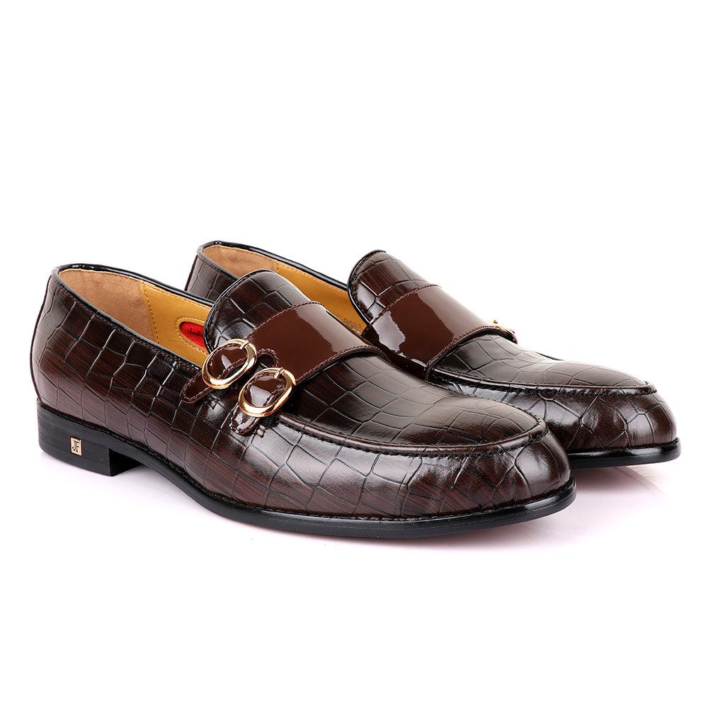 John Foster Double Monk Strap Coffee Leather Shoe - Obeezi