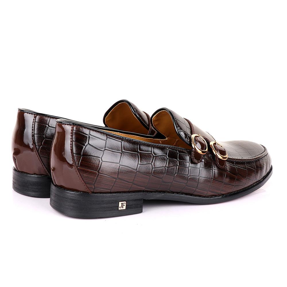 John Foster Double Monk Strap Coffee Leather Shoe - Obeezi