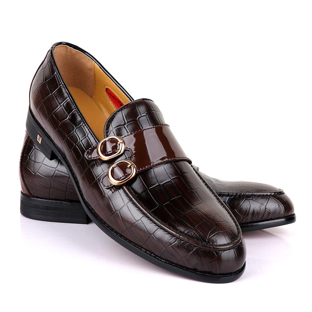John Foster Double Monk Strap Coffee Leather Shoe - Obeezi