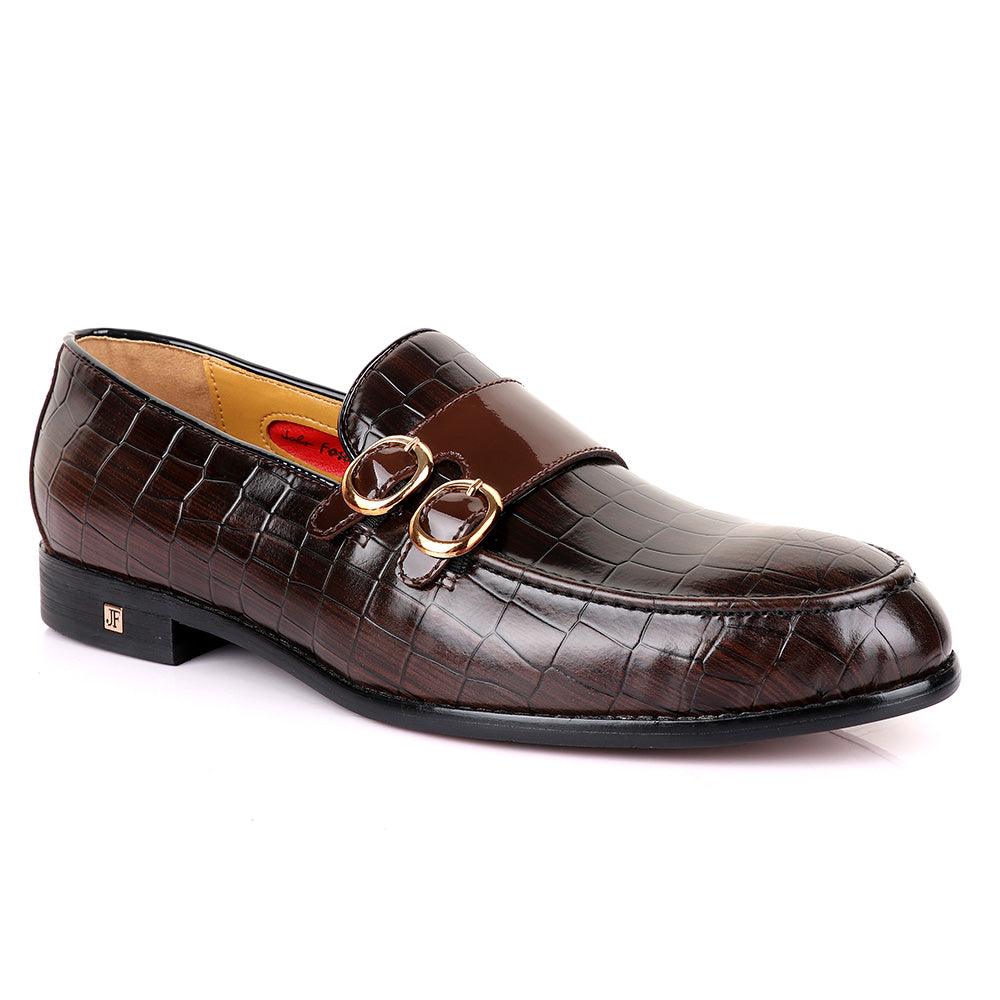 John Foster Double Monk Strap Coffee Leather Shoe - Obeezi