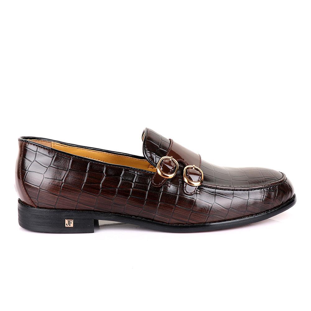 John Foster Double Monk Strap Coffee Leather Shoe - Obeezi