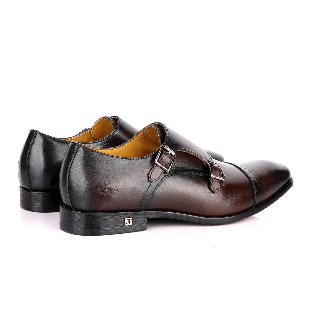 John Foster Double Monk Strap Coffee With Black Touch Leather Shoe - Obeezi