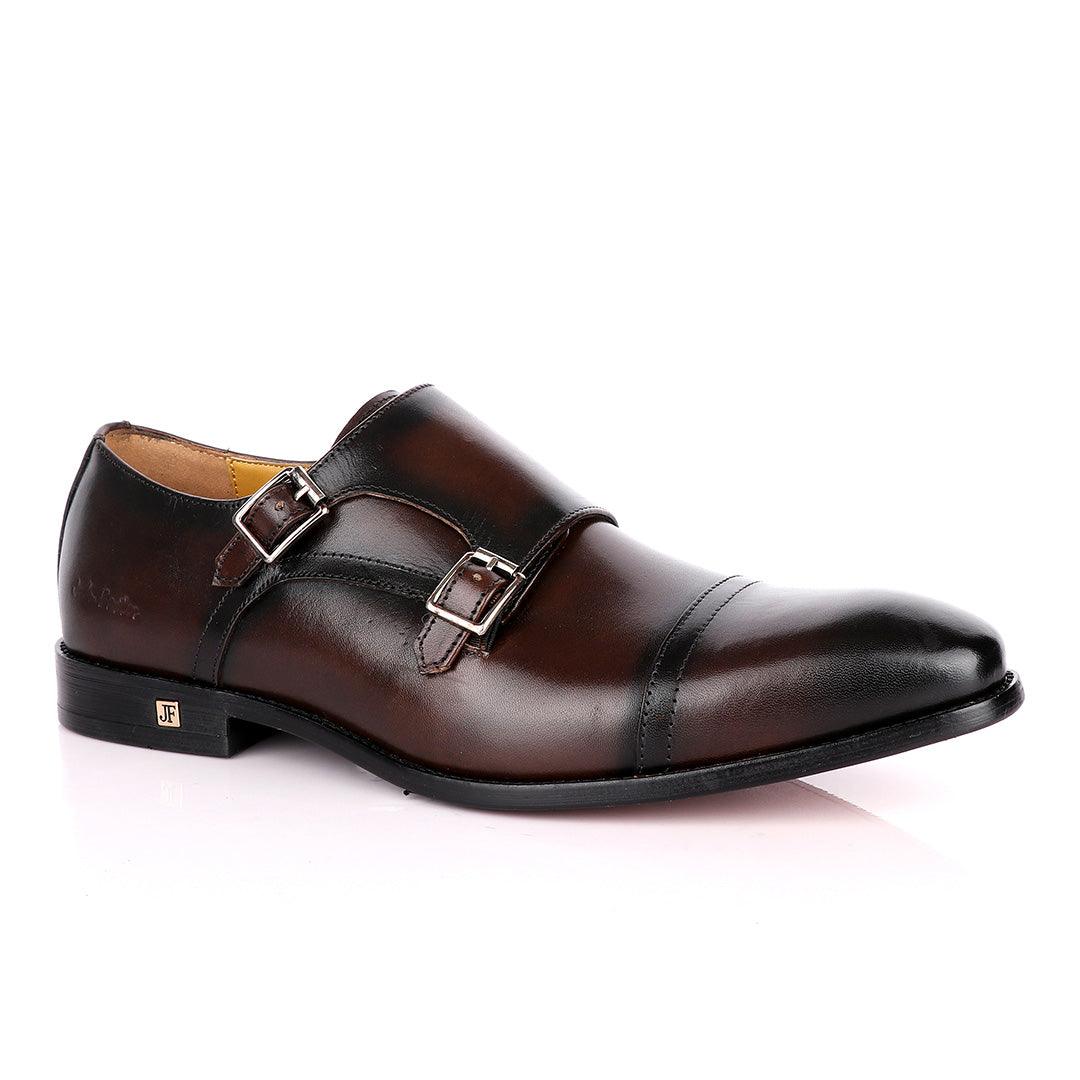 John Foster Double Monk Strap Coffee With Black Touch Leather Shoe - Obeezi