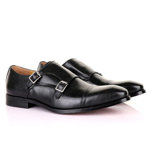 John Foster Double Monk Strap Formal Shoe-Black - Obeezi
