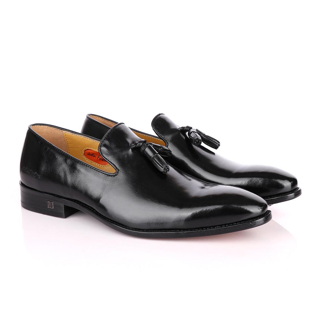 John Foster Double Tassle Slip On Shoe - Black - Obeezi