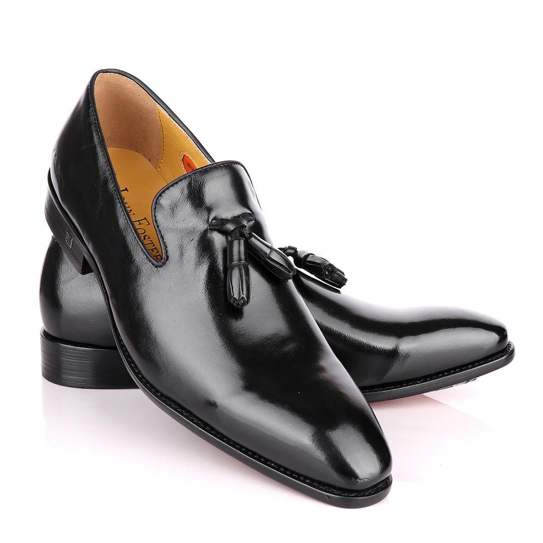 John Foster Double Tassle Slip On Shoe - Black - Obeezi