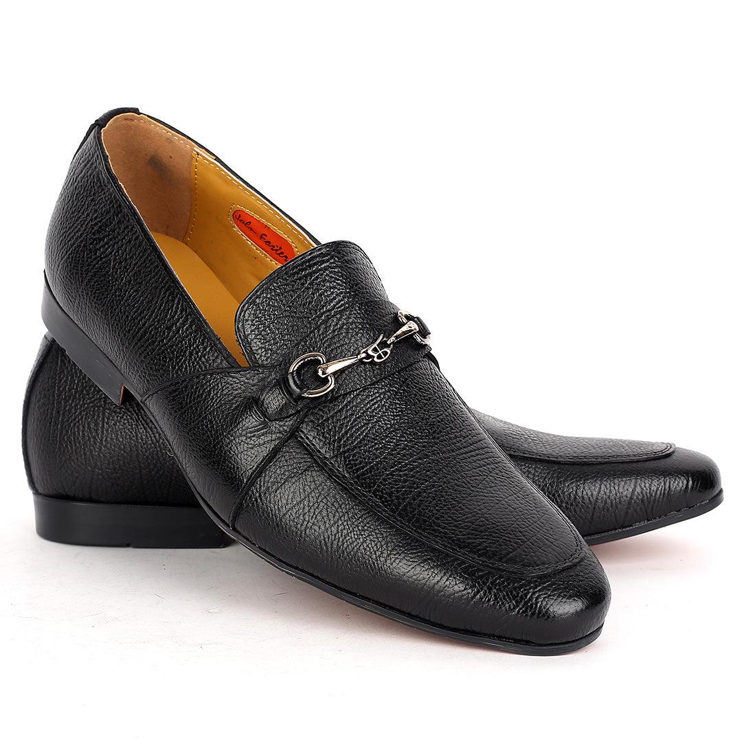 John Foster Exquisite Black Leather Patterned Designed Shoe With Gold Logo Design - Obeezi.com