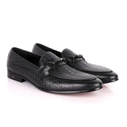 John Foster Exquisite Chain Head Black Leather Shoe - Obeezi