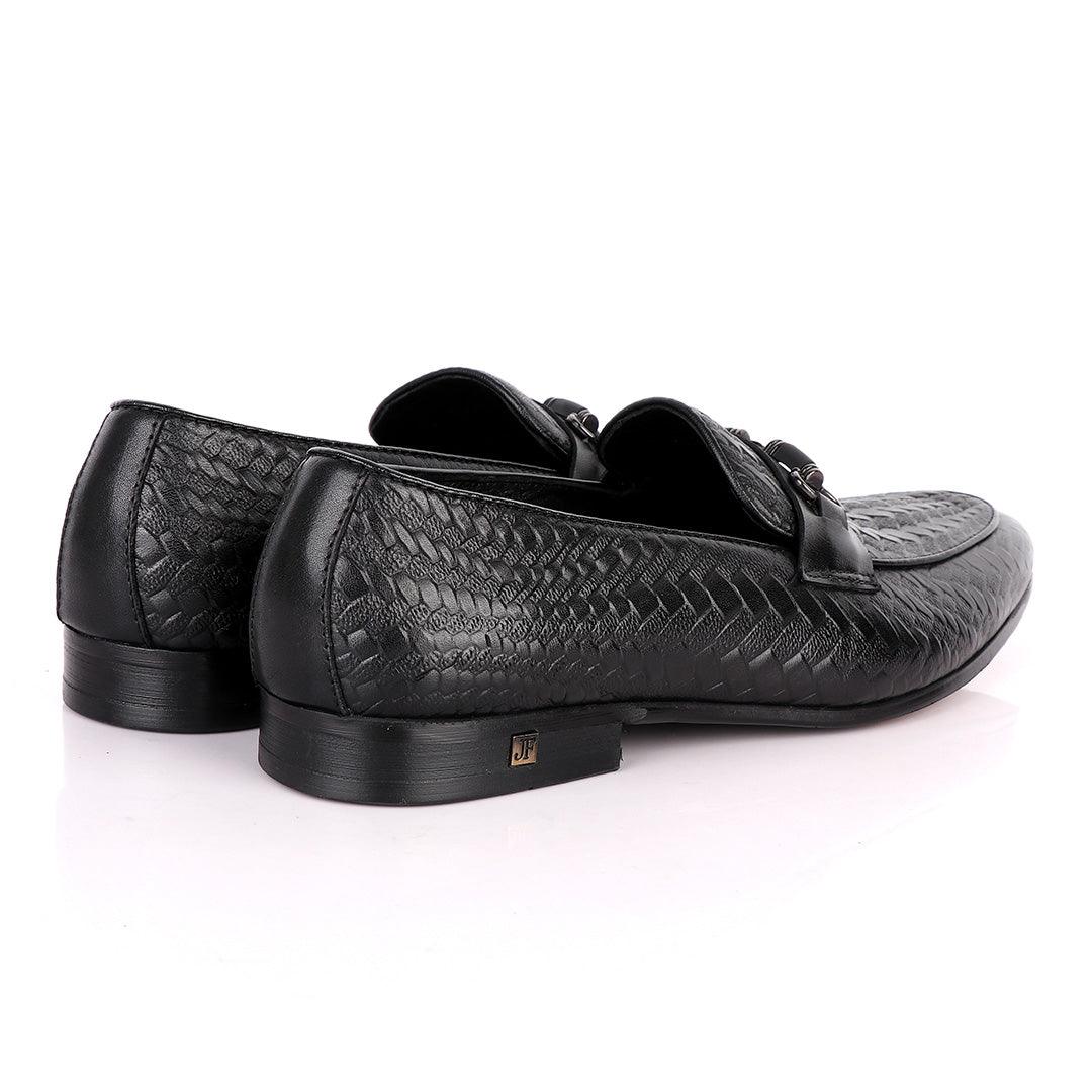 John Foster Exquisite Chain Head Black Leather Shoe - Obeezi
