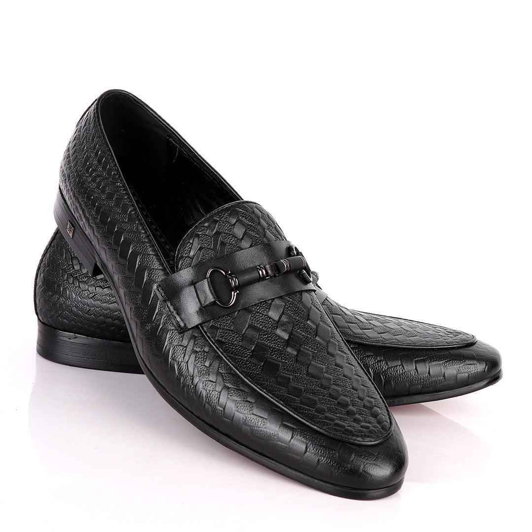 John Foster Exquisite Chain Head Black Leather Shoe - Obeezi
