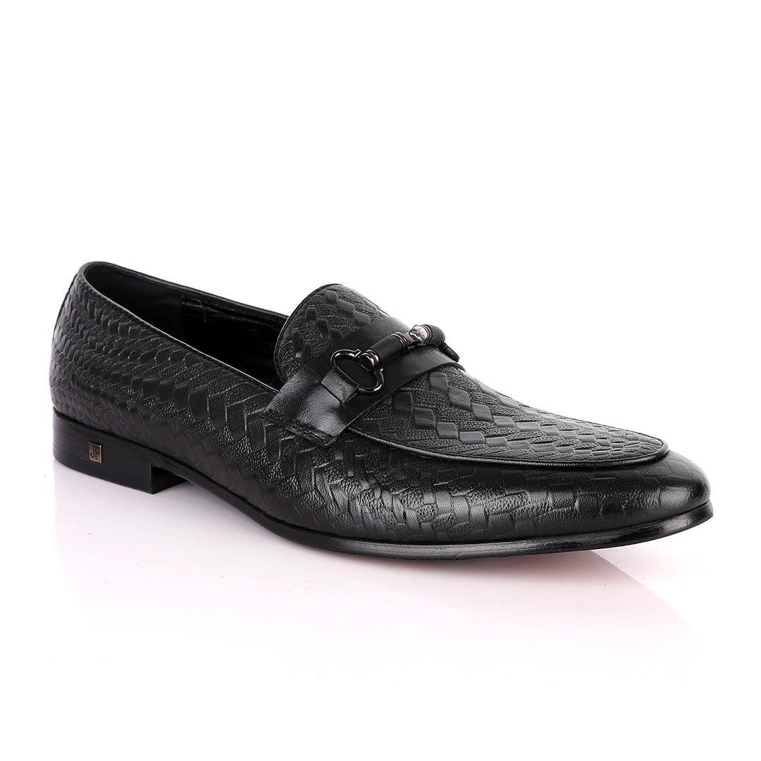 John Foster Exquisite Chain Head Black Leather Shoe - Obeezi