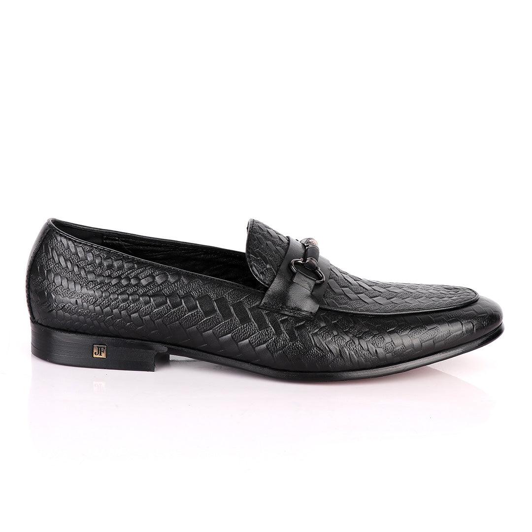 John Foster Exquisite Chain Head Black Leather Shoe - Obeezi